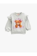 Koton Teddy Bear Printed Frilly Sweatshirt Long Sleeve Crew Neck