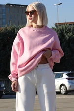 Madmext Pink Crew Neck Basic Sweatshirt