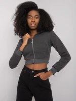 Dark gray melange short zip-up sweatshirt Ann RUE PARIS