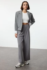 Trendyol Grey Pleated Detail Wide Leg Trousers