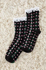 Trendyol Black-Multicolored Floral Lace Detailed Jacquard Knit Socks