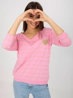 Pink and beige striped cotton blouse from BASIC FEEL GOOD