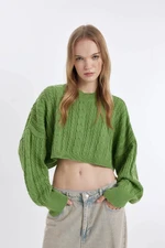 DEFACTO Coool Crop Crew Neck Hair Knitted Sweater