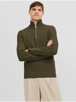 Khaki pánský žebrovaný svetr Jack & Jones Perfect - Pánské