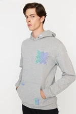 Trendyol Gray Regular/Regular Fit Hooded Printed Sweatshirt