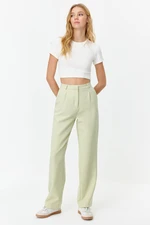 Trendyol Mint Straight/Straight Fit Pleated Woven Trousers