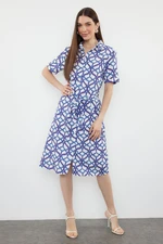 Trendyol Blue Belted Midi Woven Shirt Dress