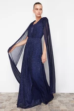 Trendyol Saks A-Cut Knitted Evening Dress & Graduation Dress