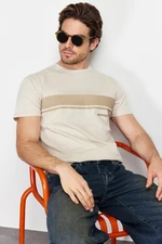 Trendyol Stone Regular Cut Crew Neck Short Sleeve Striped Printed 100% Cotton T-shirt