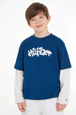 Dětské bavlněné tričko s dlouhým rukávem Tommy Hilfiger tmavomodrá barva, s potiskem