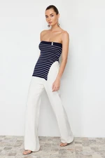 Trendyol Navy Blue Striped Strapless Premium Yarn/Special Yarn Knitwear Blouse