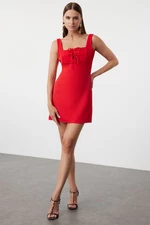Trendyol Red Straight Cut Mini Woven Dress with Bow Detail on Collar