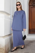 Trendyol Indigo Oversize Knitted Diver/Scuba Tunic-Skirt Set