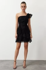 Trendyol Black A-Cut Single Sleeve Lace Elegant Evening Dress