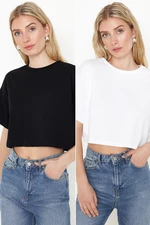 Trendyol Black & White 2-Pack 100% Cotton Relax Crop Knitted T-Shirt