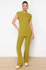 Trendyol Green Cotton Thin Blouse Trousers Knitwear Bottom-Top Set