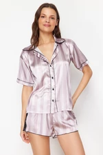 Trendyol Lilac-Multicolor Striped Satin Woven Pajamas Set