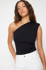 Trendyol Black Asymmetric One-Shoulder Waistband Elastic Knitted Blouse