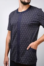 Men's pyjamas Ricardo, short sleeves, long legs - print/navy blue