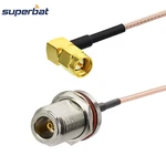 Superbat N Female Bulkhead O-ring Straight to SMA Male Right Angle Connector Pigtail Cable RG316 50cm for WiFi Antenna