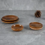 Round Wooden Small Plate Vinegar Seasoning Plate Dipping Seasoning Bowl Bone Spitting Dish Home Kitchen Tableware Accessories