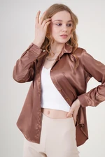 Bigdart 3964 Lightly Flowy Satin Shirt - Camel