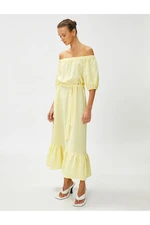 Koton Midi Dress with Open Shoulder and Belt