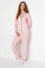 Trendyol Pink Stripe Vzorované lemovanie fleece vnútorné košeľové nohavice Pletené pyžamo