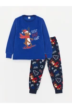 LC Waikiki Crew Neck New Year's Themed Long Sleeve Fleece Boys' Pajama Set