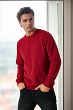 64602 Dewberry Basic Crew Neck Mens Sweatshirt-BURGUNDY