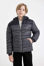 DEFACTO Boy's Water Repellent Hooded Zippered Pocket Fleece Lined Coat