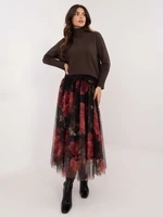 Red and black midi tulle skirt