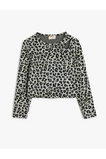 Koton Blouse Leopard Patterned Long Sleeve Window Detailed Crew Neck