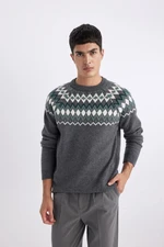 DEFACTO Standard Fit Regular Cut Patterned Crew Neck Knitwear Sweater