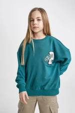 DEFACTO Girl Oversize Fit Wide Pattern Crew Neck Sweatshirt