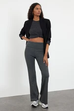 Trendyol Anthracite Melange Flare/Spanish Leg Waist Detailed Flexible Interlock Knitted Trousers