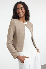 Trendyol Beige Crop Lined Sequin Detailed Jacket-Look Knitwear Cardigan