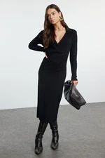 Trendyol Black Midi Knitwear Straight Double Breasted Dress