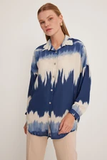 Bigdart Women&#39;s Navy Blue Cream Patterned Oversize Shirt 5923