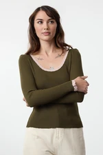 Trendyol Green Ribbed Pool Collar Color Block Knitwear Sweater