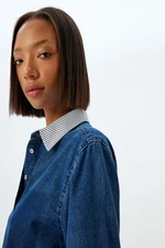 Koton Denim Shirt Crop Long Sleeve Classic Collar Pocket Detail Button Up