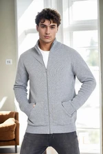 83582 Dewberry Zippered Knitwear Mens Cardigan with Pocket-DARK GREY