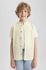 DEFACTO Boy's Stand Collar Linen Look Short Sleeve Shirt