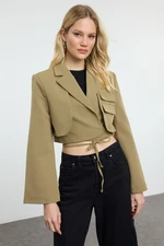 Trendyol Light Khaki Crop Lined Double Breasted Closure Woven Blazer Jacket