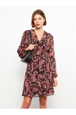 LC Waikiki V-Neck Patterned Long Sleeve Chiffon Women's Dress