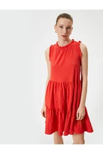 Koton Mini Flounce Ruffle Dress Textured Sleeveless Crew Neck