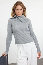 Trendyol Gray Soft Texture Crop Boat Neck Detailed Knitwear Sweater