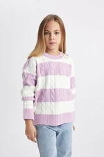 DEFACTO Girl's Crew Neck Striped Knitwear Sweater