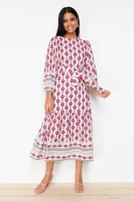 Trendyol Fuchsia Ethnic Patterned Linen Look Woven Dress