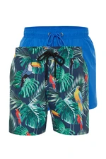 Trendyol Blue Printed-Plain 2-Piece Set Swim Shorts